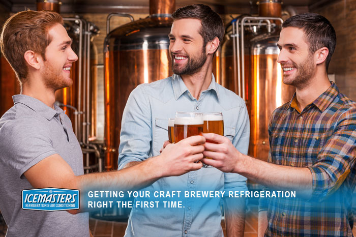 Image of 3 Calgarians cheersing beers at a local craft brewery's refrigerated brewing warehouse